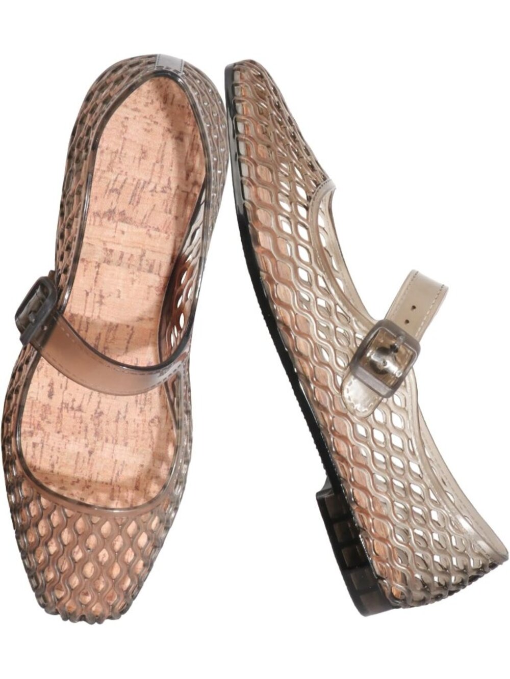 Women's Black Comfortable Ballet Buckle Strap Mesh Clear Beach Flats Sandals